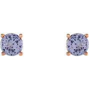 14K Rose 4 mm Natural Tanzanite Stud Earrings