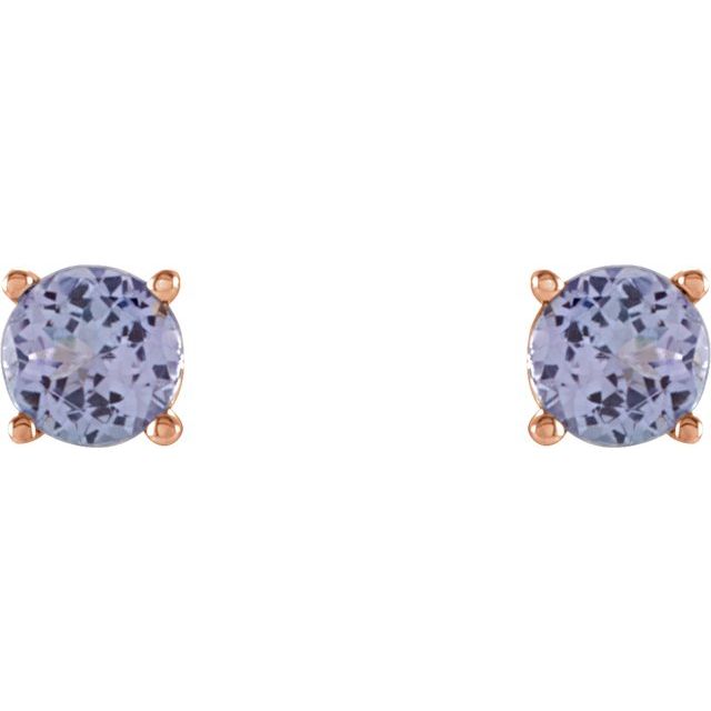 14K Rose 4 mm Natural Tanzanite Stud Earrings
