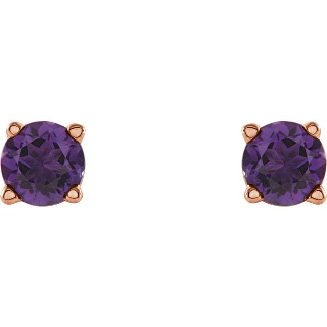 14K Rose 4 mm Natural Amethyst Stud Earrings