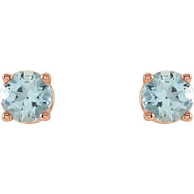 14K Rose 2.5 mm Natural Aquamarine Stud Earrings