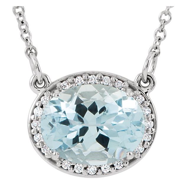 14K White Natural Aquamarine & .04 CTW Natural Diamond 16 1/2" Necklace