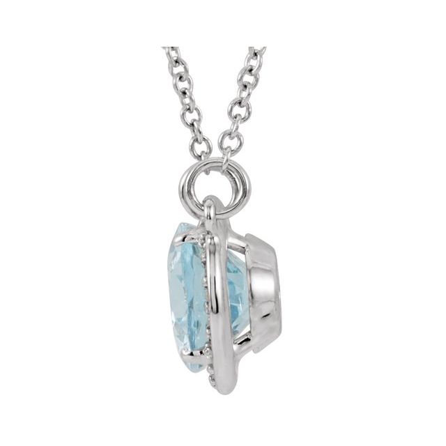 14K White Natural Aquamarine & .04 CTW Natural Diamond 16 1/2" Necklace