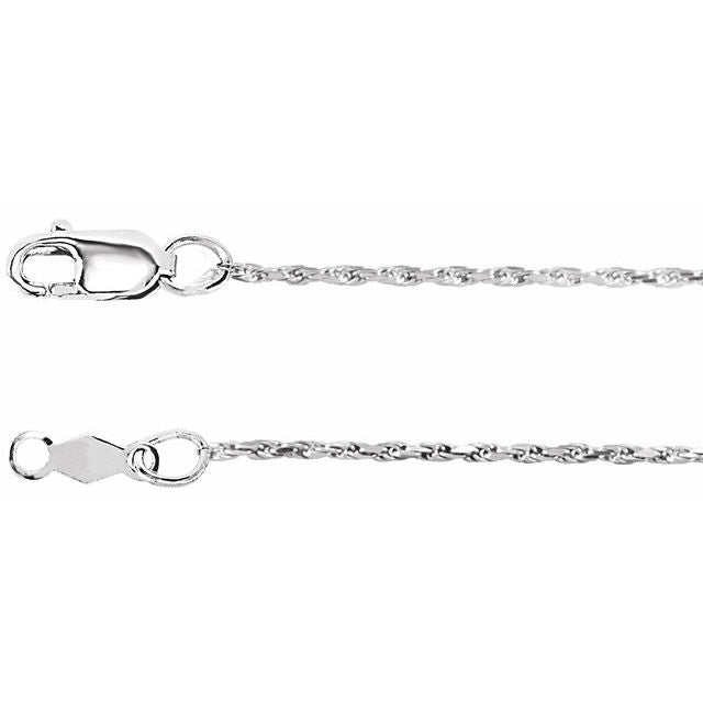 14K White Diamond-Cut Rope 1 mm Chain 18" - CH1024