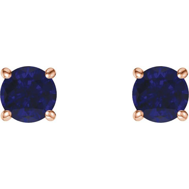 14K Rose 5 mm Lab-Grown Blue Sapphire Stud Earrings