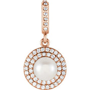 14K Rose Cultured White Freshwater Pearl & 1/8 CTW Natural Diamond Pendant