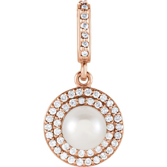 14K Rose Cultured White Freshwater Pearl & 1/8 CTW Natural Diamond Pendant