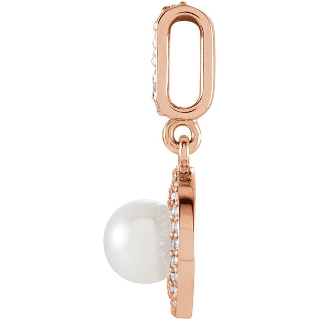 14K Rose Cultured White Freshwater Pearl & 1/8 CTW Natural Diamond Pendant