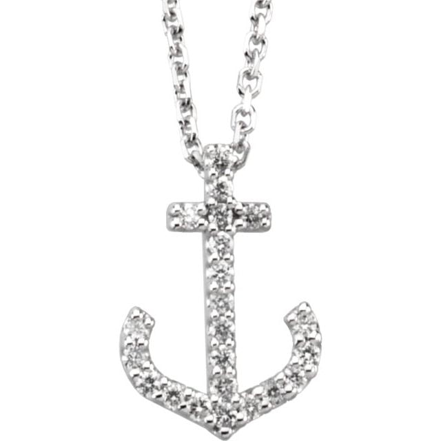 14K White .08 CTW Natural Diamond Anchor 16" Necklace