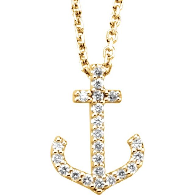 14K Yellow .08 CTW Natural Diamond Anchor 16" Necklace