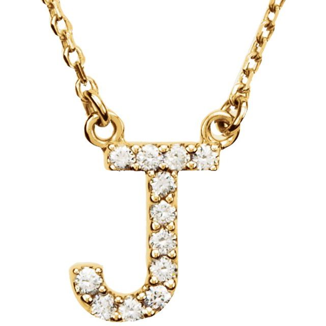 14K Yellow Gold Initial J Necklace with 1/10 CTW Natural Diamonds - Elegant Jewelry by Brand - Motek Jewelry