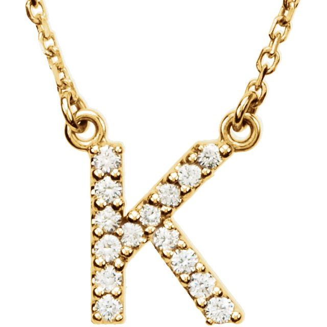 14K Yellow Gold 1/8 CTW Natural Diamond Initial K Necklace - 16" - Motek Jewelry