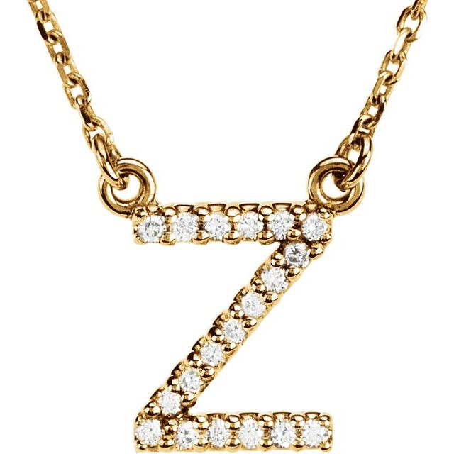 14K Yellow Gold .08 CTW Natural Diamond Initial Z 16" Necklace - Motek Jewelry