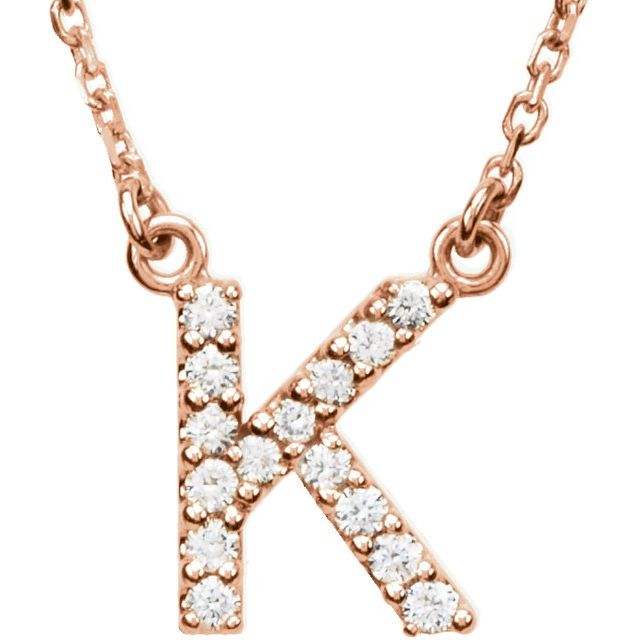 14K Rose Gold Initial K Necklace with 1/8 CTW Natural Diamonds - Motek Jewelry