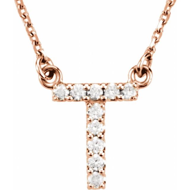 14K Rose Gold 1/10 CTW Natural Diamond Initial 'T' Necklace - Motek Jewelry