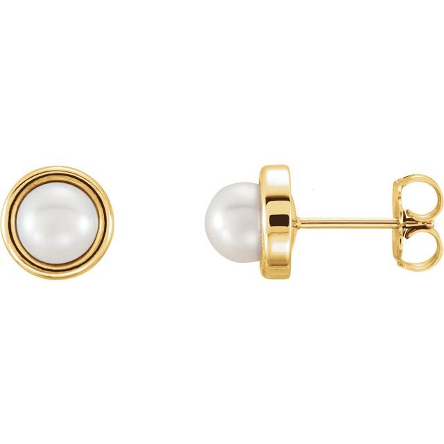 14K Yellow 5.5-6 mm Cultured White Freshwater Pearl Earrings