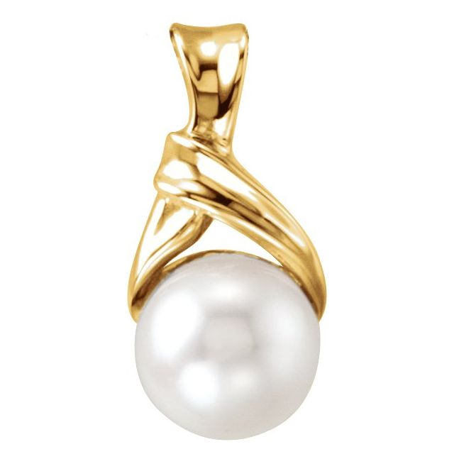 14K Yellow Gold Cultured White Akoya Pearl Pendant - 81315