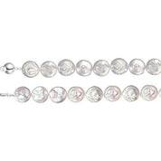 Sterling Silver 13-14 mm Cultured White Freshwater Pearl Coin  18" Necklace