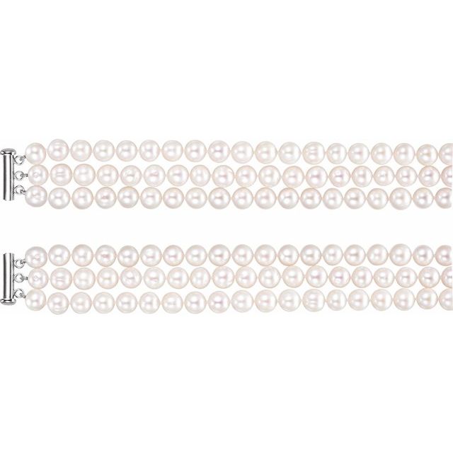 Sterling Silver Cultured White Freshwater Pearl 3-Strand 22" Necklace