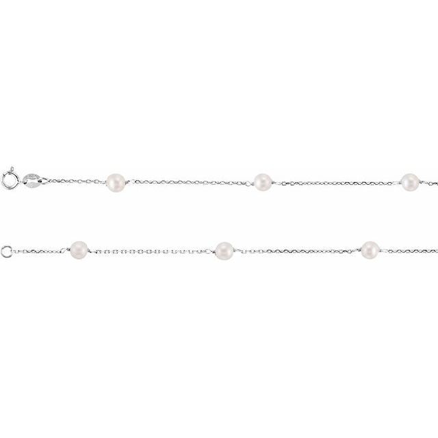 14K White Cultured White Freshwater Pearl 9-Station 18" Necklace