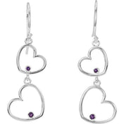 Sterling Silver Natural Amethyst Double Heart Earrings