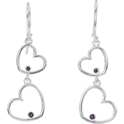 Sterling Silver Natural Amethyst Double Heart Earrings