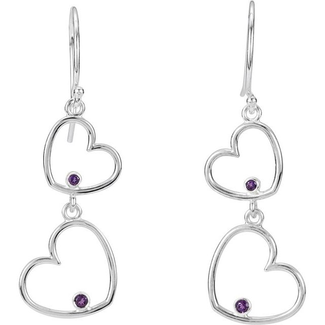 Sterling Silver Natural Amethyst Double Heart Earrings