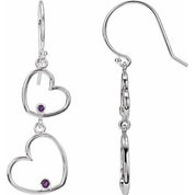Sterling Silver Natural Amethyst Double Heart Earrings