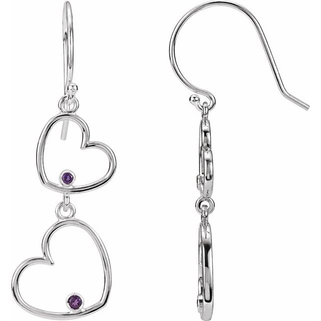 Sterling Silver Natural Amethyst Double Heart Earrings