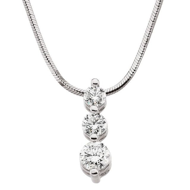 14K White 9/10 CTW Natural Diamond Three-Stone 18" Necklace