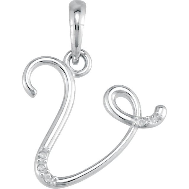 14K White Gold .025 CTW Natural Diamond Initial V 18" Necklace