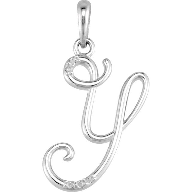 14K White Gold .025 CTW Natural Diamond Initial Y Necklace - 18 Inches