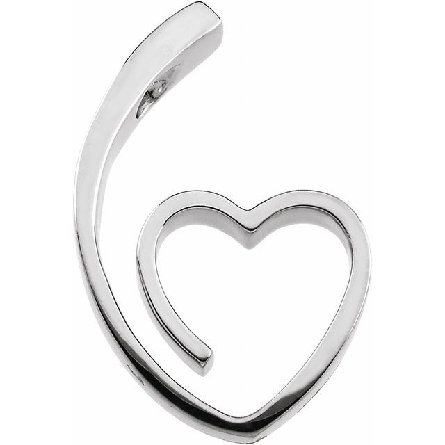 Sterling Silver Heart Slide Pendant - 25x15.5 mm