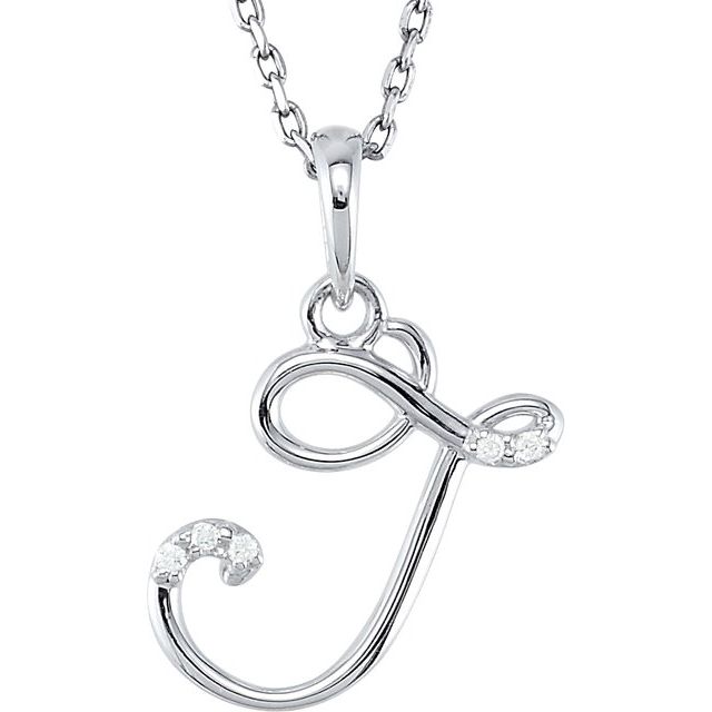 14K White Gold .025 CTW Natural Diamond Initial J 18" Necklace