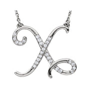 Sterling Silver 1/8 CTW Natural Diamond Initial X 16" Necklace