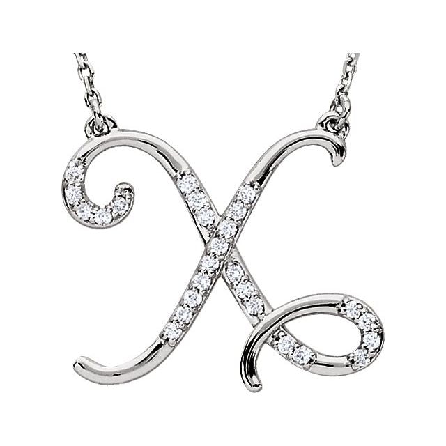 Sterling Silver 1/8 CTW Natural Diamond Initial X 16" Necklace