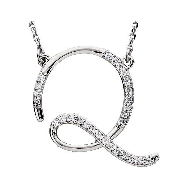 Sterling Silver 1/6 CTW Natural Diamond Initial Q 16" Necklace