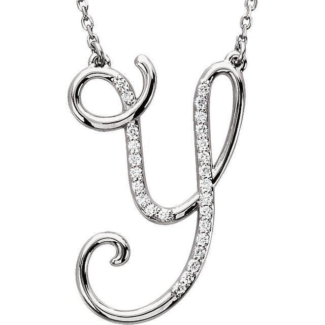 Sterling Silver 1/8 CTW Natural Diamond Initial Y 16" Necklace