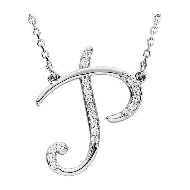 Sterling Silver .08 CTW Natural Diamond Initial P 16" Necklace