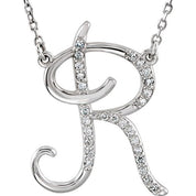 Sterling Silver 1/8 CTW Natural Diamond Initial R 16" Necklace