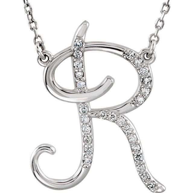 Sterling Silver 1/8 CTW Natural Diamond Initial R 16" Necklace