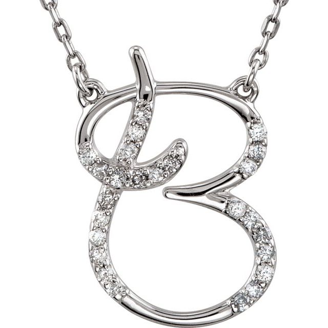 Sterling Silver 1/8 CTW Natural Diamond Initial B 16" Necklace