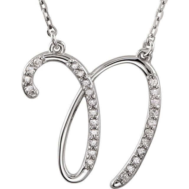 Sterling Silver 1/8 CTW Natural Diamond Initial N 16" Necklace