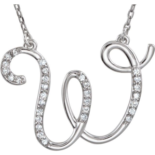 Sterling Silver 1/6 CTW Natural Diamond Initial W 16" Necklace