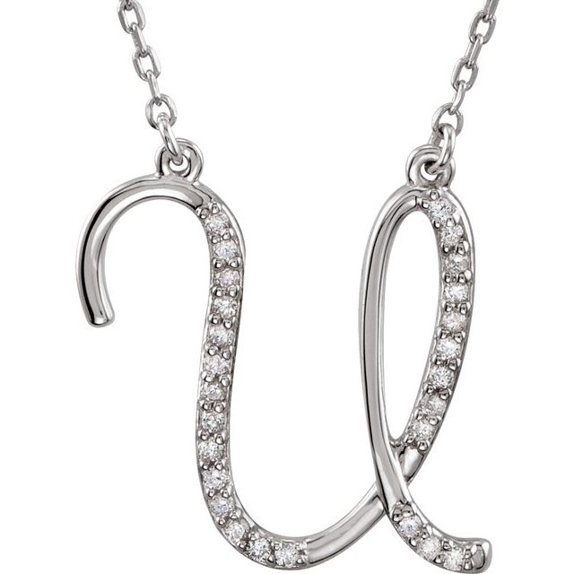 Sterling Silver 1/8 CTW Natural Diamond Initial U 16" Necklace