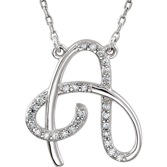 Sterling Silver 1/8 CTW Natural Diamond Initial A 16" Necklace
