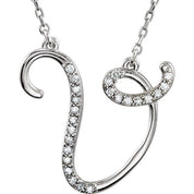 Sterling Silver 1/8 CTW Natural Diamond Initial V 16" Necklace