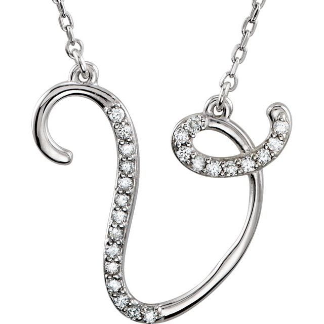 Sterling Silver 1/8 CTW Natural Diamond Initial V 16" Necklace