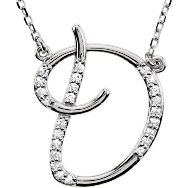 Sterling Silver 1/8 CTW Natural Diamond Initial D 16" Necklace