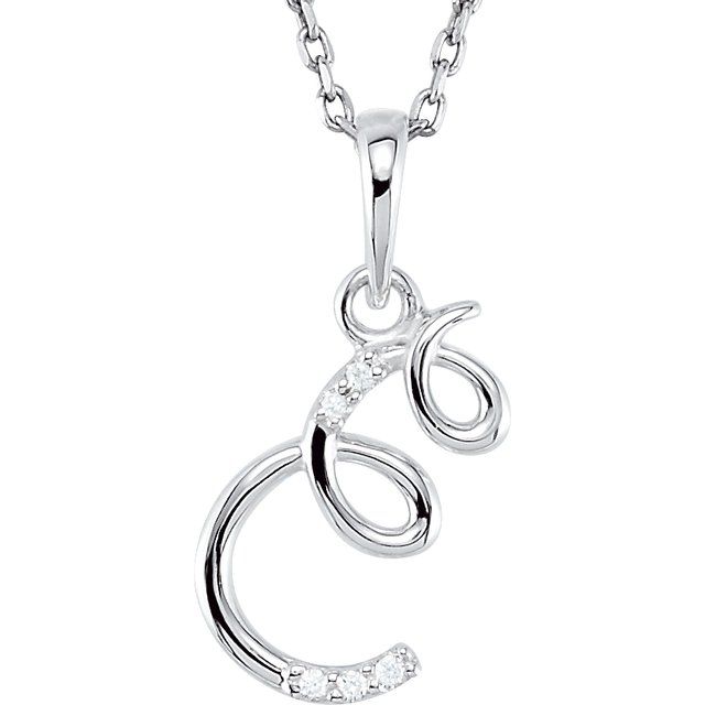 14K White Gold Diamond Initial E Necklace 18" - Natural Diamonds