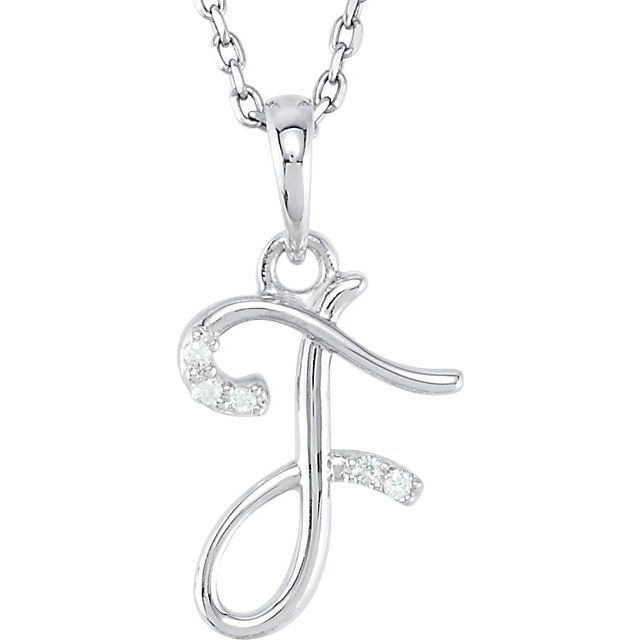 14K White Gold .025 CTW Natural Diamond Initial F 18" Necklace